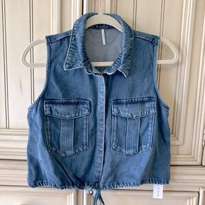 Women’s YFB Cropped Loose Fitting Medium Blue Denim Vest Top Sz S NWT
